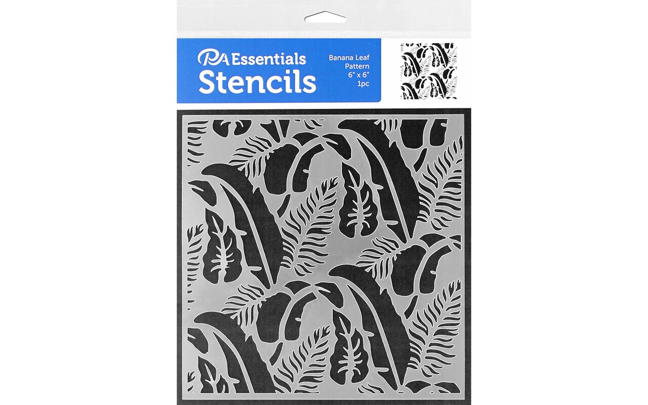 PA Essentials Stencil Banana Leaf Pattern for Painting on Wood, Canvas, Paper, Fabric, Wall and Tile, Reusable DIY Art and Craft Stencils for Painting, 6"x6" Inches